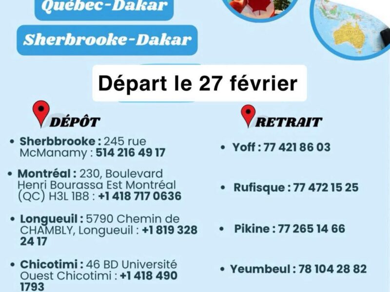 KEUR RASSOUL GP CANADA-SENEGAL(MONTREAL-LONGUEUIL-CHICOTIMI-QUEBEC-SHERBROOKE-DAKAR)