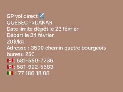 GP VOL DIRECT QUEBEC-SENEGAL(QUEBEC-DAKAR)