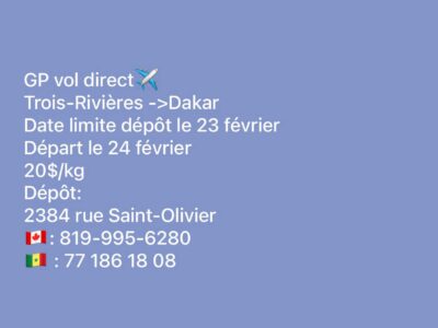 GP VOL DIRECT CANADA-SENEGAL(TROIS RIVIERES-DAKAR)