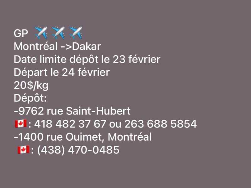 GP VOL DIRECT CANADA-SENEGAL(MONTREAL-DAKAR)