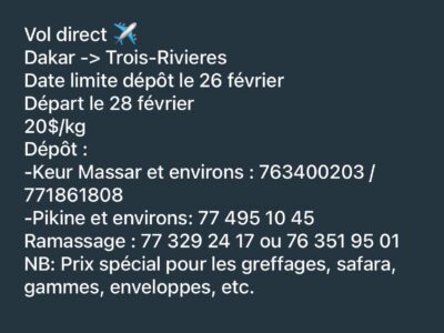 GP SENEGAL-CANADA(DAKAR-MONTREAL-QUEBEC-TROIS-RIVIERES)