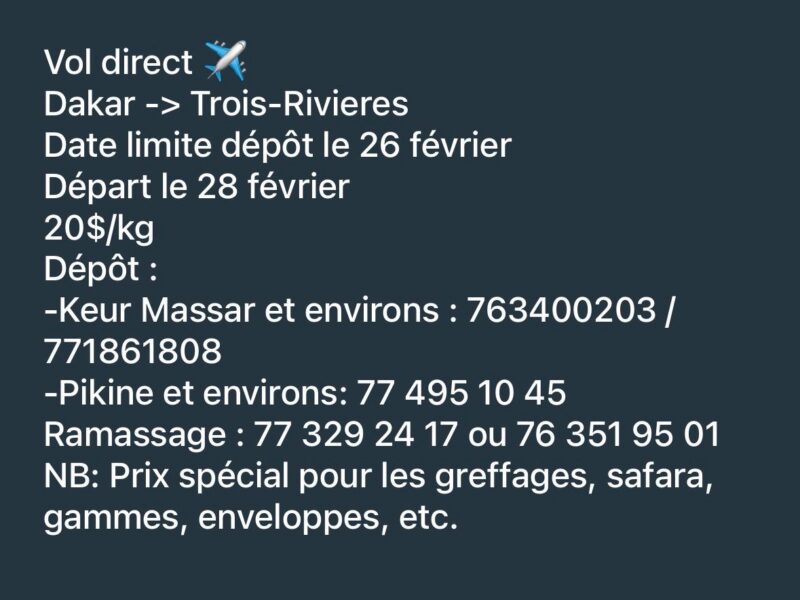 GP SENEGAL-CANADA(DAKAR-MONTREAL-QUEBEC-TROIS-RIVIERES)