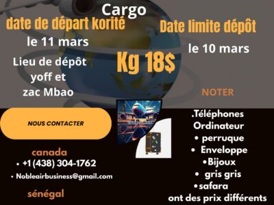 GP NOBLE AIRBUZ CARGO SENEGAL-CANADA(DAKAR-QUEBEC)