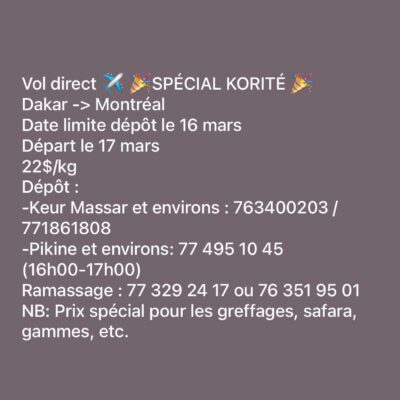 GP VOL DIRECT SENEGAL-CANADA
