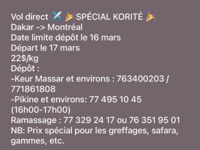 GP VOL DIRECT SENEGAL-CANADA(DAKAR-MONTREAL)